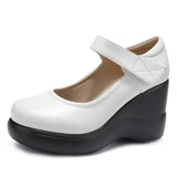 Breakj Head 8CM High-Slope And Waterproof Table Single Shoe Round Head Buckle Loose Cake Thick-Soled Mother Shoes Flat Bottom Shallow Women's