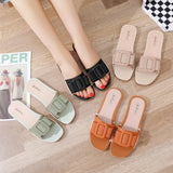 Slippers Flat Shoes Ladies Square Fashion Buckle Comfortable Beach Outdoor Slides Summer New Slip-on Soft Woman