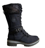 Medium-Sized Women's Boots 2024 Winter New Round Head Square Heel Leather Buckle Wool Spliced Martin
