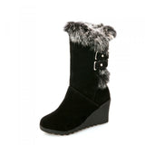 Breakj Wool Boots Rabbit Heel Middle Boots Thick Warm Winter Boots Women