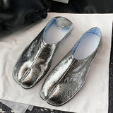 Designer Silver Tabi ninja flats women bursting pattern leather split toe moccasins shoes female pig trotters