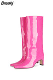 Knee-length Women's Boots Square Heel Plush Solid Color Slip-on Party Woman Boots Winter Women Low Heel Leather