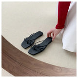 Square Toe Slippers Women Slip On Slide Flat Casual Summer Shoes Beach Flip Flops Narrow Band Sandal New Brand