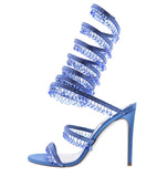 Breakj New External Code Rhinestone Gem Ankle Winding Thin Heel High Heel Round Head Runway Plus Size