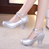 Outdoor Dance Shoes Thick Heels, High Heels, Middle Heels, Square Shoes, Models, Cheongsam, Catwalk