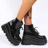 Breakj Base Large-Size Short-Coel With Martin Boots Girl Slope And Patent Leather High And Thin Leather Boots