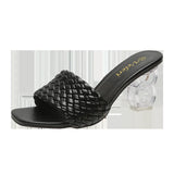 Breakj Crystal With Woven With High Heel Slippers Female Large Size Fashion One Word Cool Drag