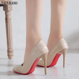 Red Sole Pumps Stiletto Sexy Pointed Toe Patent Leather Female Work Shoe White Wedding Party High Heels Sexy Woman