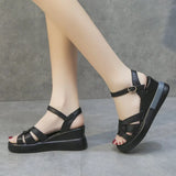 Out Buckle Sandals Women 2023 Summer New Dew Toe Casual Retro Wedge Heel Roman Sandals Women's