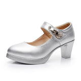 Wedding Dress Shoes With Thick Heels Model Cheongsam Show Waterproof Platform Thick Soles Single Shoes Catwalk One-Word Buckle Small Size High Heels