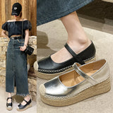 Breakj Single-Shoe Women's 2025 Spring Korean Version Of The Round Head Buckle Shallow Comfortable Hemp Rope Women's Shoes Height