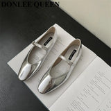 Spring Autumn Flats Shoes Women Niche Design Sense Shallow Round Toe Retro Almond Head Cross Strap Flat Mary Jane