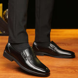 Breakj Men's Plus-Size Leather Shoes Autumn Business Leisure Elderly Shoes Cover Feet Men's Shoes Black Work