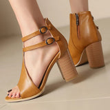 Breakj Color Buckle Women's Cool Boots 2025 New Round Head Fashion Large-Size Fish Mouth Coarse Heel High-Heeled Women's