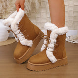 Breakj Boots Women's 2025 New Hairy Mouth Women's Boots Thick Snow Cotton Thick And Velvet Cylinder Large-Size Cotton