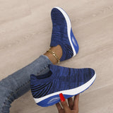 Size Women's Shoes 2023 Spring And Summer Flying Woven Elastic Mesh Sock Shoes Air Cushion Thick Slope Heel Casual Women's