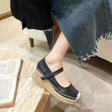 Breakj Single-Shoe Women's 2025 Spring Korean Version Of The Round Head Buckle Shallow Comfortable Hemp Rope Women's Shoes Height