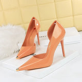 Breakj Fashion Simple Sexy Nightclub Show Thin Heel Ultra High Heel Side Hollow Shallow Metal Single