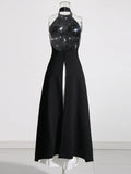 2025 Spring New Fashion Temperament Hanging Neck Long Top + White High-Waisted 100-Folded Skirt Two-Set