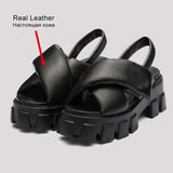 Size 34-43 Sandals Women 2023 Fashion Platform High Heels Summer Shoes For Women Real Leather Chunky Heel