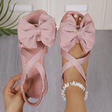Breakj Sandals Women's Summer New Soft-Soled Bow Flat And A Word Sandals Fashion Wear Sweet Cool