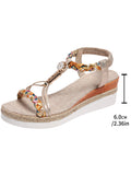 Breakj And Summer New Round Head Flat Bottom Heel Sandals Women Weaving Beads Toe Bohemian Thick-Soled Beach