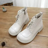 British Style Wide-Head Small Leather Boots Keep Warm Zipper Short Boots Student Literary Women Boots Womens Ankle