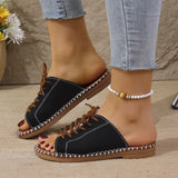 Breakj 2025 Summer Canvas Korean Version Of Women's Cool Drag Flat And Large Sandals Denim