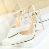 Breakj Simple Thin Heel Ultra High Heel Shallow Pointed Patent Leather Sexy Nightclub Show Thin A Word With Female