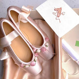 Classic Silk Ballet Shoes Lace up Ballet Shoes Women Round Toe Bowtie Women Flats Elegant Valentine Shoes