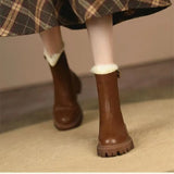 Women Fashion Zippers Ankle Boots Lady Winter Soft Leather Warm Booties 35-41 Square Low Heels