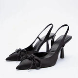 Women's Shoes High Heel Sandals With A Bow Bow Back Trip Belt Pointed Single Shoes Shallow Heel