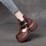 Breakj Thick-Soled Sandals Women's Head Cow Skin Retro Art Big Head Slope And Cool Slippers Tide Hollow Loose Cake