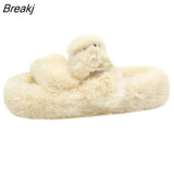 Winter Soft Warm Comfort Thick Sole Flat Fur Slipper Brand Designer Slip On Slide Flip Flops Casual Bedroom