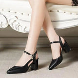 Breakj High-Heeled Women 2025 Spring New Pointed Buckle Coarse Sandals Simple Back Empty