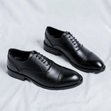 Breakj Men's Leather Shoes Pointed British Wind Derby Shoes Casual Three Joint Business Dress Groom Wedding Shoes