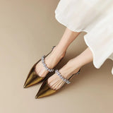 Show Thin ~ French Diamond Silver Pointed Behind Empty Mary Jane Small Leather Shoes Small Heel Baotou Sandals Women