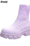 New Couple Sock Shoes Women Thick-soled Casual fly woven mesh Knitted Short Boots female Floater sneakers women