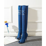 2017 New Fish Mouth Cow Carefully Follow The Knee Boots With The Same Thin Leg Elastic Sandals In