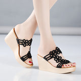 Summer New Water Drill Slope Heel Sandals, High Heel Women's Shoes, Thick Soles, Waterproof Table, Large Size Fish Mouth Sandals, Word