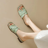 Size 33-43 Women Real Leather Sandals For Casual Low Heels Summer Shoes Women Slippers 2023 Fashion Mules Home