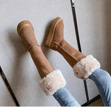 Women's Keep Warm Short Plush Flat Suede Snow Boots New Platform Knee High Boots for Women Outdoor Casual Cotton
