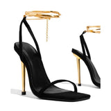 New Ankle Strap Women's High Heels Sandals Fashion Open Toe Female Wedding Dress Silver Shoes Sandalias De Mujer