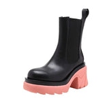 Trend High Heel Women BV Chelsea Boots Mixed-Color Slip-on Ladies Punk Ankle Boots Leisure PU Women Platform