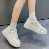 Size 35-40 Women Sneakers Real Leather Fashion Platform High Heels Shoes For Woman Lace Up Casual Daily Lady
