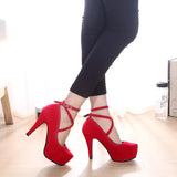 Breakj And Autumn 2024 New High-Heeled Shoes Large Fashion Velvet Waterproof Table Women's Shoes Tied With Thick Soles Single Shoe