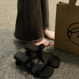 Breakj Heel One-Word Cool Slippers Women's New Summer 2025 Out Fashion French Retro Temperament High Heels Women's