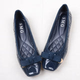 Leather flats women solid sewing ballerina plus size35-41 office shoes ladies espadrilles square toe bow-knot