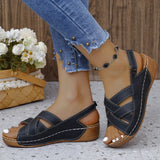 Breakj Summer New Slope With Magic Sticky Fish Mouth Roman Sandals Women Large-Size Thick-Soled Sandals