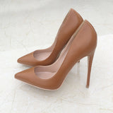 Solid Khaki Brown Matte Women Pointed Toe Stiletto High Heels Slip On OL Dress Shoes Elegant Ladies Formal
